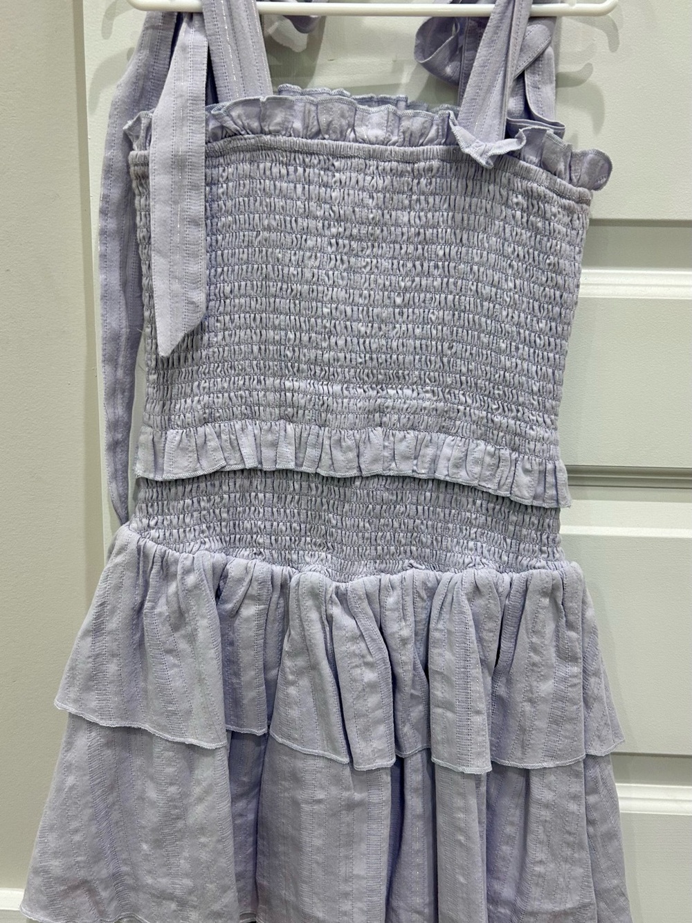Girls' Smocked Tie-Shoulder Dress in Light Lavender - Picture 2 of 2